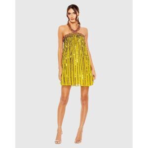 Mac Duggal Yellow Beaded Mini Dress